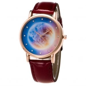 Zhoulianfa Strass Motif &Eacute;toil&eacute; Cadran Cristal Grain Pu Bracelet En Cuir Montre (Rouge Violac&eacute;) - Neuf