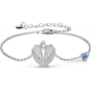 Bracelet Ailes D'ange En Argent Sterling 925 - Ange Gardien - Ailes De C?ur - Bijoux Pour Femmes Et Filles - Bijoux Cadeaux, 19.18 Cm, Argent Sterling, Nown - Neuf
