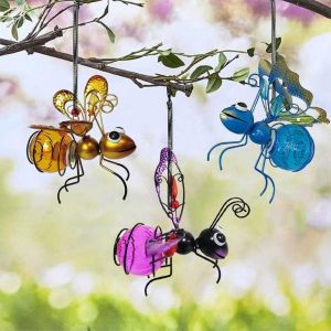 KAL-Lot De 3 Abeilles À Suspendre À L'Énergie Solaire - Décoration De Jardin À Suspendre - Led En Métal - Avec Printemps Et Clip - Lampions Solaires D'Extérieur Résistants Aux Intempéries - Pour Jard - Neuf