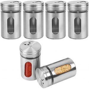 Eryi-Lot De 6 Pots À Épices Avec Capuchon À Visser - Petites Boîtes À Épices De 80 Ml - En Verre - Organisateur Pour Sel, Poivre, Épices, Rangement De Cuisine - Neuf