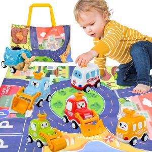 TDRFL-Jouet Voiture Pour Enfant 2 3 4 Ans,Dessin Anim&eacute; Presse Et Aller Ensemble De V&eacute;hicules Avec 2En1 Sac De Rangement,Jouets De Lot Petit V&eacute;hicules Cadeau Pour Gar&ccedil;ons Et Filles De 3 4 5 Ans - Neuf