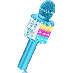 Micro Enfant Sans Fil Bluetooth - 5 Effets Vocaux, Lumières Led Syncronisées - Pour Filles/Garçons 3-15 Ans - Meilleur Jouet Créatif Pour Karaoké Familial - Cadeau Anniversaire/Noël - Neuf