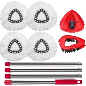 Yemaesre-Spin Mop Lot De 4 Têtes De Rechange Pour Balai À Franges O Ceda Et Viled Easywring 1 Tank System, 4 Têtes De Balai À Franges Blanches, 1 , 1 Jeu De Poignée Et 1 Base - Neuf