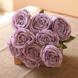 Bouquet De Roses Artificielles,10 T&ecirc;tes/Bouquet De Fleurs Pour Mari&eacute;e,Accessoires D'Arrangement Floral De Mariage,D&eacute;coration De Salle De Maison,Accessoires Photo.J10. - Neuf