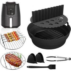 SUBZONAL-VIRIECH Moule en Silicone pour Friteuse &agrave; Air Chaud Ninja Airfryer Max AF160EU 5,2 L, Forme Ronde pour Airfryer, Accessoire R&eacute;utilisable avec Brochette, Pinceau &agrave; Huile et Clip - Neuf