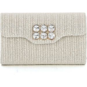 Straw Clutch Purses pour Femmes-Sac de Plage d&iquest;&eacute;t&eacute; Raphia Bandouli&egrave;re Sac &agrave; Main Soir&eacute;e Enveloppe Tiss&eacute;e Sac &agrave; Main avec Diamant pour Mariage de f&ecirc;te Formelle - Neuf