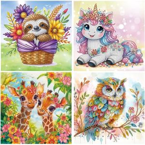 Oayew-4 Pi&egrave;ces Diamant Peinture Strass Paillettes Sp&eacute;cial Paresseux 30x30cm Peinture Par Num&eacute;ros Girafe Diamond Painting Chouette Et Hibou Broderie Diamant Paresseux Licorne Sur Toile D&eacute;butants - Neuf