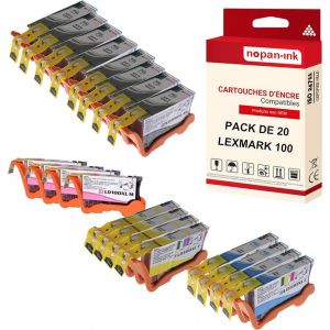 NOPAN-INK - x20 Cartouche compatible pour LEXMARK 105 XL 105XL Noir (x8) + Cyan (x4) + Magenta (x4) + Jaune (x4) 0014N1068, 69, 70, 71 - Neuf