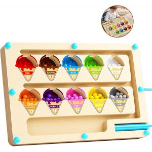 KAL-Jeux Montessori 2 3 4 Ans, Montessori Jeu Magn&eacute;tique Labyrinthe &Agrave; Partir De Jeu Educatif 2 3 4 Ans,Pour Enfants Jouet En Bois Couleurs Et Chiffres Jeux &Eacute;ducatifs Cadeau (Cr&egrave;me Glac&eacute;e) - Neuf