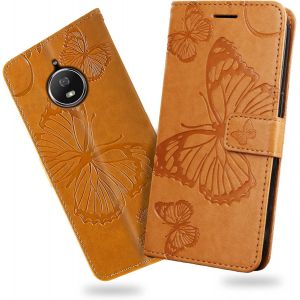 KAL-Coque Pour Moto G5S, Papillon Imprim&eacute; Housse En Cuir Pu Magn&eacute;tique Portefeuille, &Eacute;tui &Agrave; Rabat Pour Moto G5S, Jaune - Neuf