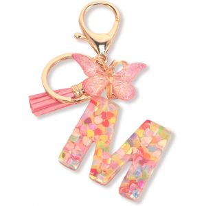 Asas-M Lettres Porte-Clés Pour Femmes,Porte-Clés Pour Filles,Porte-Clés Rose,Porte-Clés Papillon - Neuf
