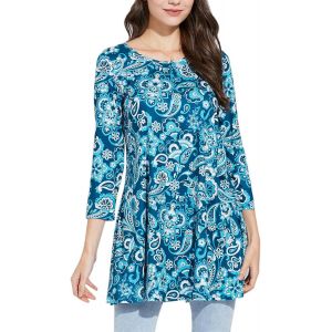 Utigh-Tunique Femme Longue Grande Taille À Manches 3/4 Chic Et Élégante Chemisier Haut Ample À Motifs Couleur Unie Col Rond T-Shirts Blouses - Neuf