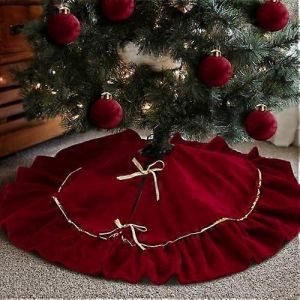 Mini jupe de sapin de No&euml;l en velours peluche, 76 cm, rouge fonc&eacute;, style vintage, d&eacute;corations de No&euml;l miniatures luxueuses pour une f&ecirc;te &agrave; la maison. - Neuf