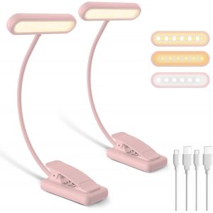 2 Pi&egrave;ces Lampe De Lecture Rechargeable Avec C&acirc;ble De Type-C, Liseuse Lampe Clip [3 Couleurs Et 10 Luminosit&eacute;s] Mini Veilleuse Flexible &Agrave; Col De Cygne Et &Agrave; Pince Pour Les Enfants - Neuf