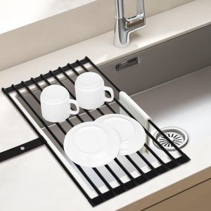 Chenquansarl-Egouttoir Vaisselle Pliable, Egoutoire Vaisselle Cuisine Amovible, Seche Vaisselle Sur Evier, Grand, Rangement Et Organisation De Cuisine, Antidérapant Avec Sangle, 51x32cm, Noir - Neuf