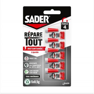 Colle de R&eacute;paration R&eacute;pare Tout Liquide Colle Extra Forte Prise Instantan&eacute;e en 5 secondes Efficace sur Tous Mat&eacute;riaux Sans Odeur et Sans Solvants Transparent 5 Tubes de 0,5 g - Neuf