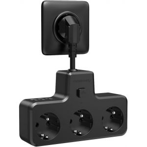 Multiprise avec Interrupteur, 6 en 1 Prise Multiple Electrique Murale Fran&ccedil;aise 3 Sortie AC avec 3 Ports USB, Adaptateur Multiprise Parafoudre Prise 0.1m C&acirc;ble Court, Noir - Neuf