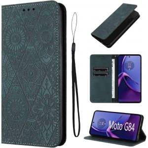 Kal-Étui Pour Motorola Moto G84 5g 6.5 Pouces Cuir Artificiel Coque Motorola G84 5g Avec Fente Pour Carte Coque Motorola G84 Motif De Fleurs Béquille Coque Moto G84 Vert - Neuf