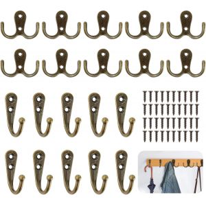 Eryi-Lot De 20 Crochets Muraux Doubles Vintage En Bronze Avec Vis Pour Porte, Armoires, Cuisine, Bureau - Neuf