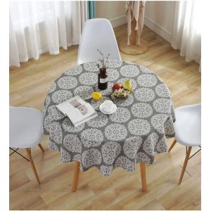 Sjzg-Nappes R&eacute;tro Grise Nappe Ronde Housse De Table En Lin De Coton Convient Pour Int&eacute;rieur Et Ext&eacute;rieur(Gris, 150cm De Diam&egrave;tre) - Neuf