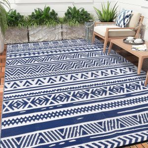 Mevronisshop-D'ext&eacute;rieur R&eacute;versible 270 X 360 Cm, Bleu En Plastique Durable, Grand Tapis De Sol Et Tapis En Paille Tiss&eacute;e, Tapis De Terrasse, De Camping Pour Camping-Car - Neuf