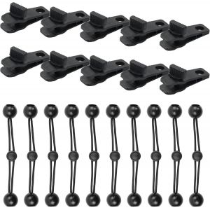 ERYI-20 Pièces Clips De Bâche Set, 10 Clip De Tente Camping + 10 Cordon Elastique Avec Boule, Pince De Auvent Réutilisable, Clip De Verrouillage Robuste De Tente Pour Couvertures Caravanes Bannières - Neuf