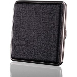 Étui à cigarettes (noir), étui à cigarettes en cuir avec cadre en métal pouvant contenir 20 cigarettes - Neuf