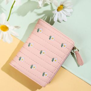 (Rose) Portefeuille &agrave; imprim&eacute; floral mignon pour filles, petit portefeuille esth&eacute;tique &agrave; trois volets, portefeuille en cuir PU, poche pour esp&egrave;ces, porte-cartes, fen&ecirc;tre d'identit&eacute; - Neuf