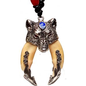 Kal-Collier Vintage Avec Pendentif Double Dent De Loup Pour Homme Argenté, Argent, Sans Pierre - Neuf