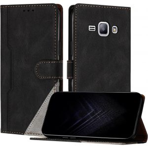 KAL-&Eacute;tui Pour Samsung Galaxy J1, Housse En Cuir Pu Avec [Protection Antichoc Tpu] [Fonction Support] [Porte-Cartes ] Antichoc Magn&eacute;tique Coque Pour Galaxy J1 - Noir - Neuf