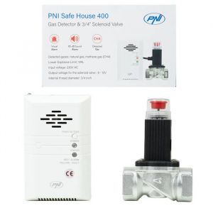 Kit d&eacute;tecteur de gaz PNI Safe House 400 et &eacute;lectrovanne 3/4", alarme, 85 dB, gaz naturel et m&eacute;thane (CH4) - Neuf