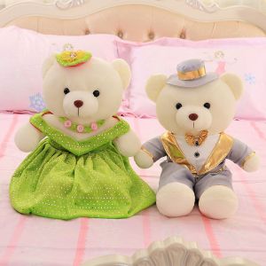 Mignon Couple Robe De Mariée Ours En Peluche Peluche Poupée Lit De Mariage Poupée Cadeau De Mariage Robe Bleu Clair Avec Jupe Verte - 60 Cm - Neuf