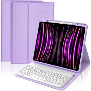 Mdy-Étui Clavier Pour Ipad Pro 12.9 6è/5è/4è/3è Gén, Azerty Français Clavier Magnétique Bluetooth Sans Fil Pour Ipad Pro 12.9 2018/2020/2021/2022, Violet Clair - Neuf
