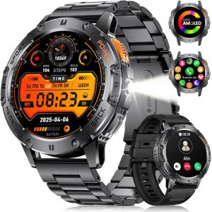 Lige Montre Connectée Homme (2 Bracelets) - Appel Bluetooth/Led Lampe, Écran Amoled 1,43"", Étanché Ip68, 110+ Modes Sportifs, D'extérieur Montre Connectée Pour Ios Et Android, Acier Noir - Neuf