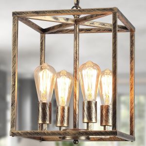 Subzonal-4 Lumières Lustre Salon Lustre Industriel Métal Réglable Hauteur Foyer Suspension, Luminaire Suspendu Bronze Rustique Pour Cuisine Île Ferme Couloir - Neuf