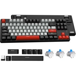 CHECARZHN--NO1-Clavier Mécanique Ak871 À Échange À Chaud, Clavier De Jeu Compact Qwerty De 87 Touches, Couvercle Magnétique, Pr En Charge Bluetooth/2,4 Ghz, Pour Mac/Windows - Noir Avec Switch Bleu - Neuf