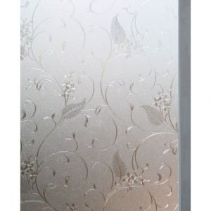 (45x200cm¿Film de fenêtre anti-peek Film de fenêtre gravé floral Film givré pour verre d'intimité Film occultant repositionnable sans adhésif Anti-UV - Neuf