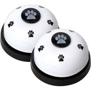 Lot De 2 Cloches D'entra&icirc;nement Pour Animaux De Compagnie - Sonnettes De Porte Pour Chien - Pour Entra&icirc;nement De Chat - Appareil De Communication Avec Grand Bouton (Blanc) - Neuf