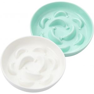 Cmws-Gamelle Chat Anti Glouton C&eacute;ramique - Lot De 2 Gamelles Pour Chats Pour Alimentation Lente - Bol Double Pour Chat S&eacute;rie Pastel - Compatible Lave-Vaisselle Et Micro-Ondes - Blanc Et Vert - Neuf