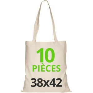 JEXNOVASHOP-Sac en Coton 38x42 cm, Ensemble de Sacs non Imprim&eacute;s, Poign&eacute;es Longues, Tissu R&eacute;sistant, Id&eacute;al pour Courses, &agrave; Imprimer ou &agrave; Peindre - Neuf