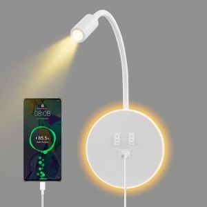 Applique Murale Avec Chargeur Usb,Led Col De Cygne Lumi&egrave;re Avec Interrupteur Tactile,Liseuse Murale,Lampe De Lecture &Agrave; Intensit&eacute; Variable,360 &deg;Applique Liseuse Orientable (3 W + 9 W) - Neuf