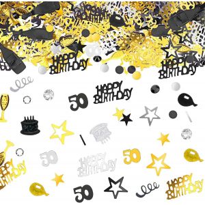 Confettis de 50e anniversaire,confettis joyeux anniversaire, d&iquest;&iquest;coration de table d'anniversaire,d&iquest;&iquest;coration de table,d&iquest;&iquest;coration de maison,f&iquest;&ordm;te d'anniversaire (or noir 50e) - Neuf
