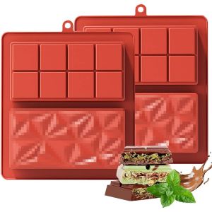 KAL-2 Pièces Moule Tablette Chocolat, Moule Chocolat En Silicone, Pour Faire Des Gaufres, De La Gelée, Des Bonbons, De La Crème Glacée, Du Pudding, Du Savon, Des Bougies (Rouge) - Neuf