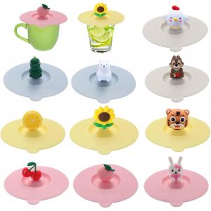 Cmws-Lot De 10 Couvercles En Silicone De 10 Cm - Anti-Poussière - Avec Poignée En Forme De Fruits Multicolores - Pour Verres À Vin, Café - Neuf