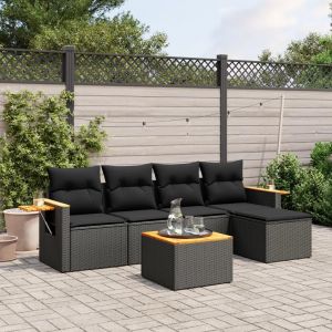 Prolenta Premium - Salon De Jardin 6 Pcs Avec Coussins Noir R&eacute;sine Tress&eacute;e - Neuf