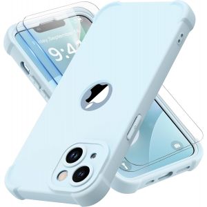 Maa-Coque Pour Iphone 14 Plus + 2 Pièces Verre Trempé Protection Écran, Antichoc Souple Silicone Tpu Arrière Rigide Pc Avant Housse De Protection Pour Iphone 14 Plus Case 6,7"" Bleu Clair - Neuf