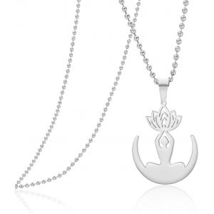 Kal-Collier Avec Pendentif Fleur De Lotus En Acier Inoxydable Unalome - Collier Ras Du Cou - Symbole Chakra - Géométrie Hindoue - Bijou Spirituel - Cadeau Pour Homme Et Femme - Neuf