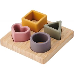 Kal-Silisoft Puzzle Sensoriel En Silicone Souple Avec 4 Formes Géométriques Pour La Motricité Fine De Bébé, Le Développement Cognitif Et L'apprentissage Précoce, Terre - Neuf