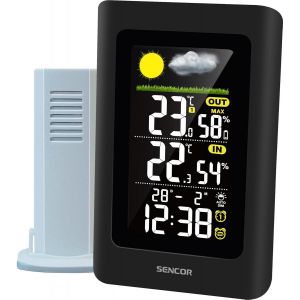 Sencor Station Météo Sans Fil, Numérique, avec Capteur Extérieur, Prévisions 24h, Thermometre Interieur Exterieur, Hygromètre, Baromètre, Affichage de l'heure, Réveil, Écran LCD Couleur - [SWS 4270] - Neuf