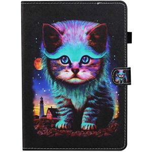 Etui Portable pour Tablette Tactile 10.1 Pouces Animaux Chat Glitter Motif Pochette Etui en Cuir Anti Choc Housse de Protection Universel 10 Pouces avec Porte Carte Support Smart Cover - Neuf